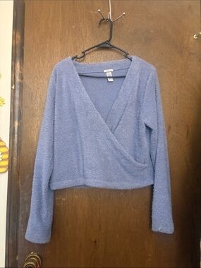 Adore Me Lavender Blue Faux-Fur Wrap V-Neck Sweater